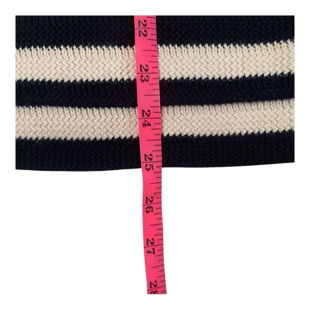 Talbots Navy Ivory Striped V-Neck Cotton Blend Sweater Hood Pull-Over Size MP‎